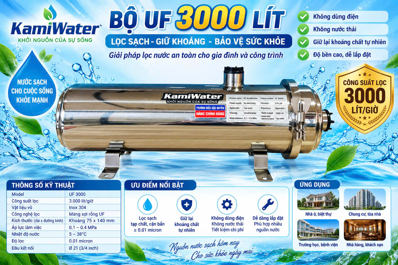 Màng siêu lọc UF3000 lít công suất 2500-3000L vỏ inox 304